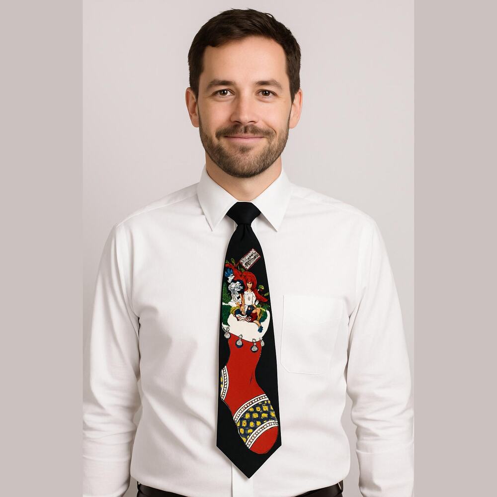 Holidays Retro Christmas Stocking Novelty Fun Festive Holiday Mens Silk Tie